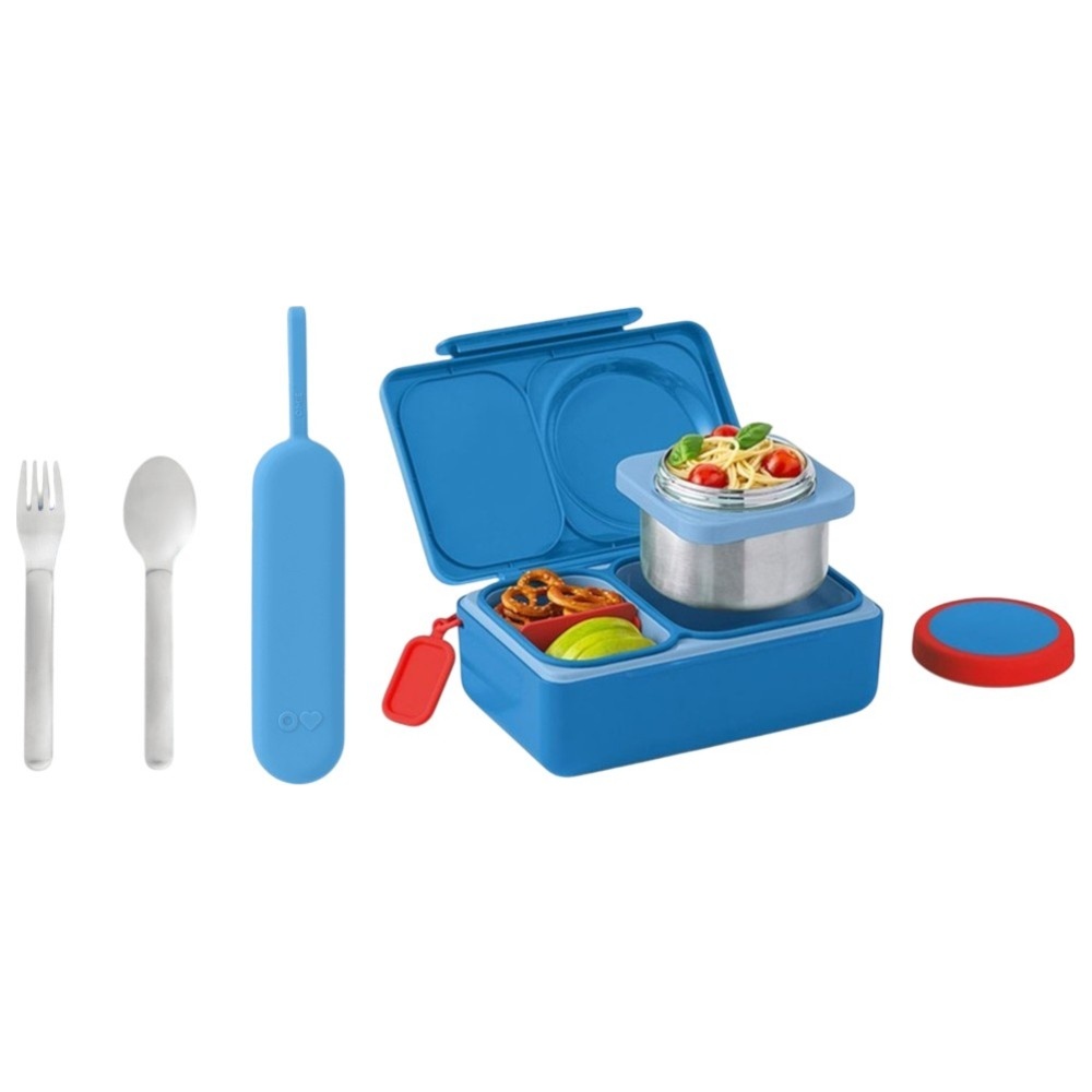 OmieBox - OmieLife Up Bento Box With Thermos And Ice Pack - Cosmic Blue And OmieUp Pod & Utensil Set - Azure - 3 Pcs