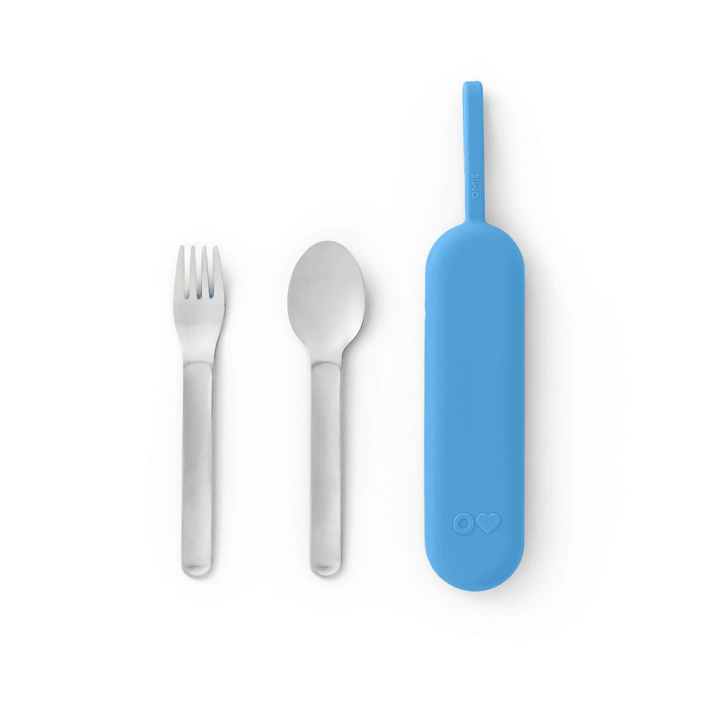 OmieBox - OmieLife Up Bento Box With Thermos And Ice Pack - Cosmic Blue And OmieUp Pod & Utensil Set - Azure - 3 Pcs