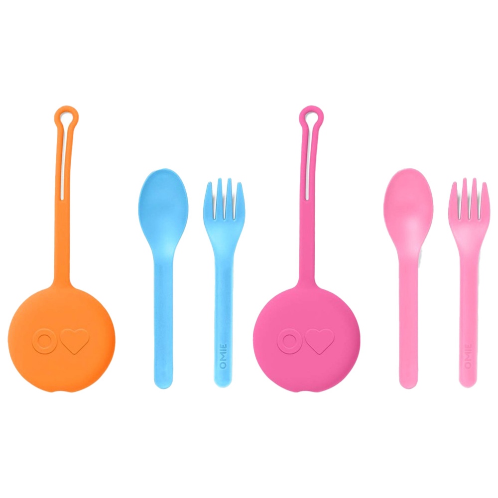 Omiebox - Utensil With Holder Set - Pink And Sunshine