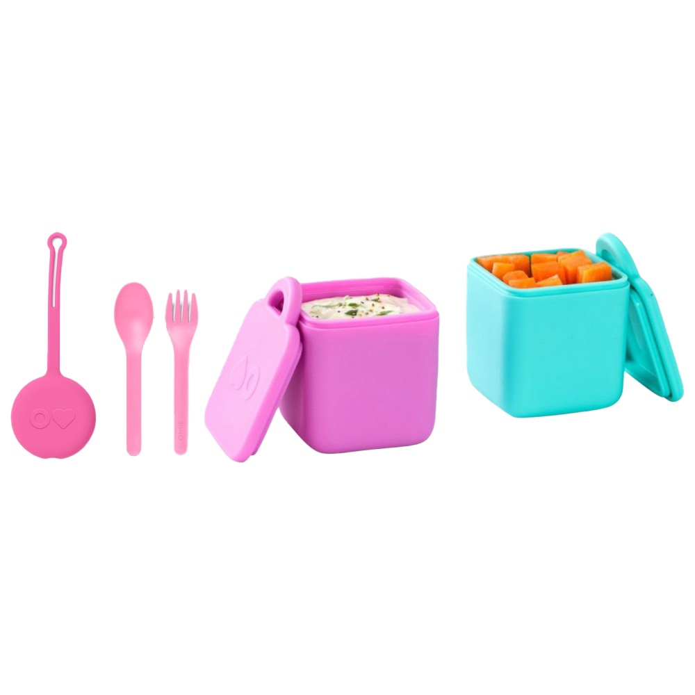 OmieLife - OmieDip Box Set of 2 - Pink And Omiebox - Utensil + Holder Set - Pink