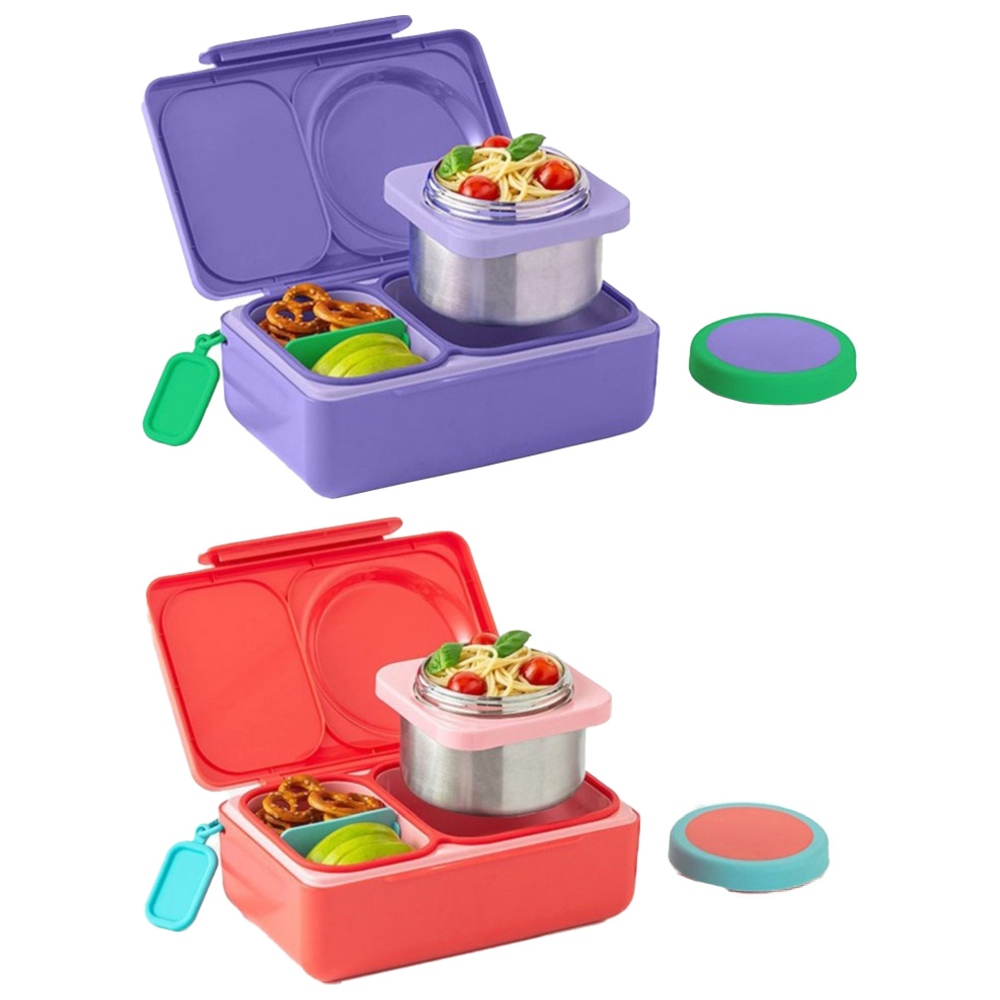 OmieBox - OmieLife Up Bento Box With Thermos And Ice Pack - Cherry Pink And Galaxy Purple