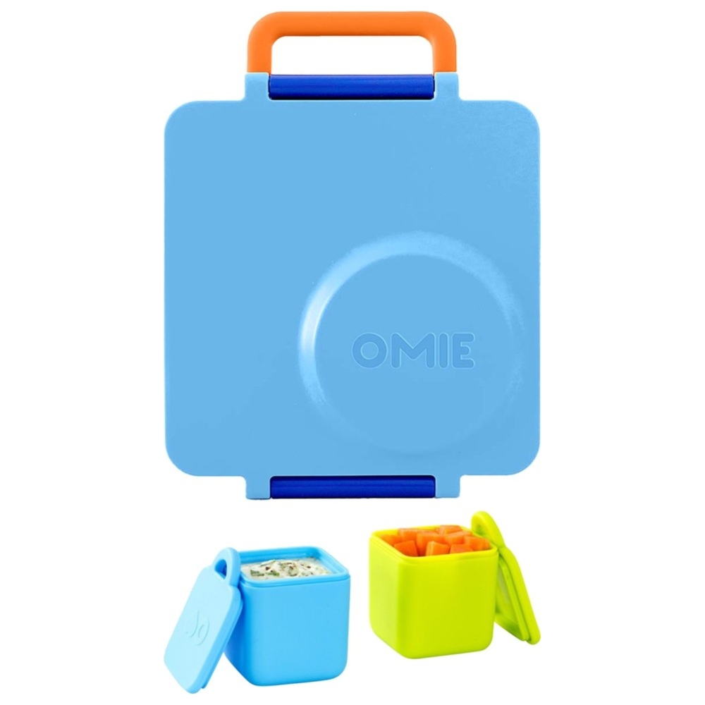 OmieLife - OmieDip Box Set of 2 - Blue And 2nd Gen 3 Compartments Kids Bento Box with Insulated Thermos - Blue