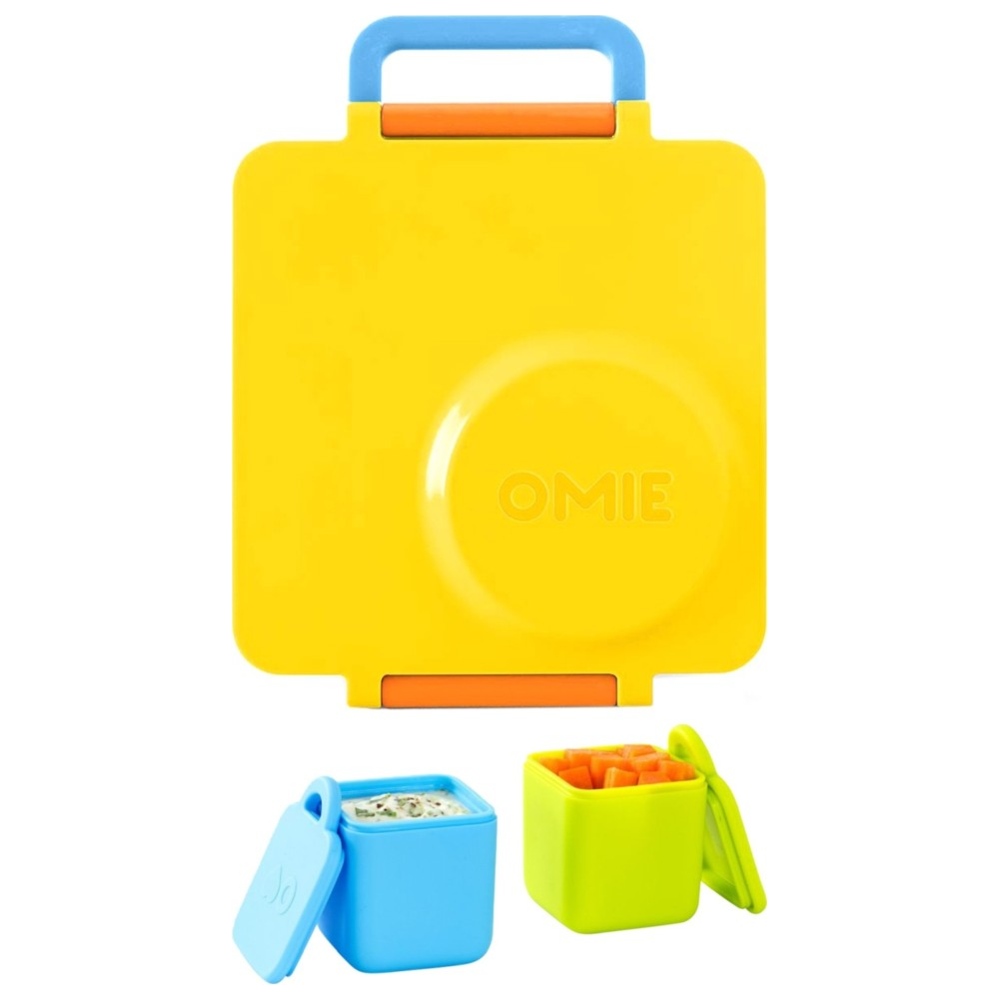 OmieBox - OmieLife OmieDip Box Set of 2 - Blue And 2nd Gen 3 Compartments Kids Bento Box with Insulated Thermos - Sunshine