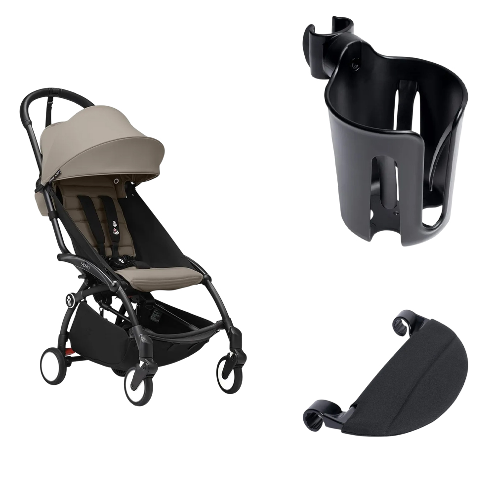 Stokke - YOYO Black Frame 6+ Color Pack With Handlebar Legrest And Cup Holder - Taupe
