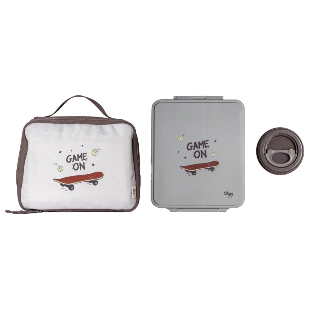 Citron - Grand 4 Compartment Lunchbox And Insulated Square Lunch Bag - Cool Kid