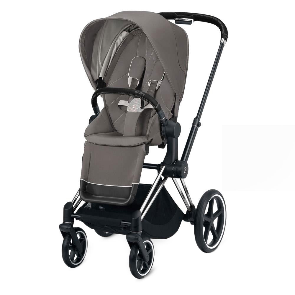 Cybex - Hardpart Priam Frame - Chrome Black With Priam Seat Pack - Soho Grey