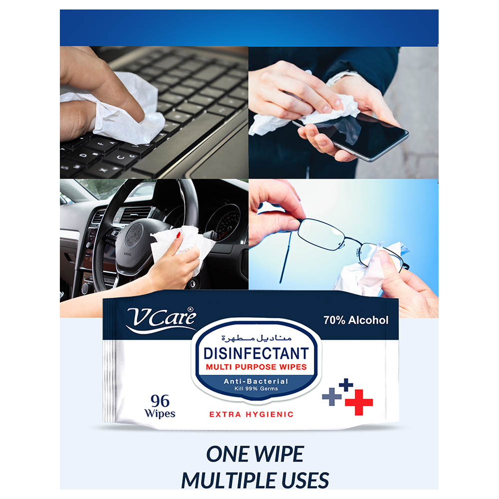 VCare - Antibacterial Multipurpose Wipes 96s - Pack of 2