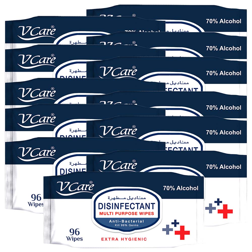 VCare - Antibacterial Multipurpose Wipes 96s - Pack of 12