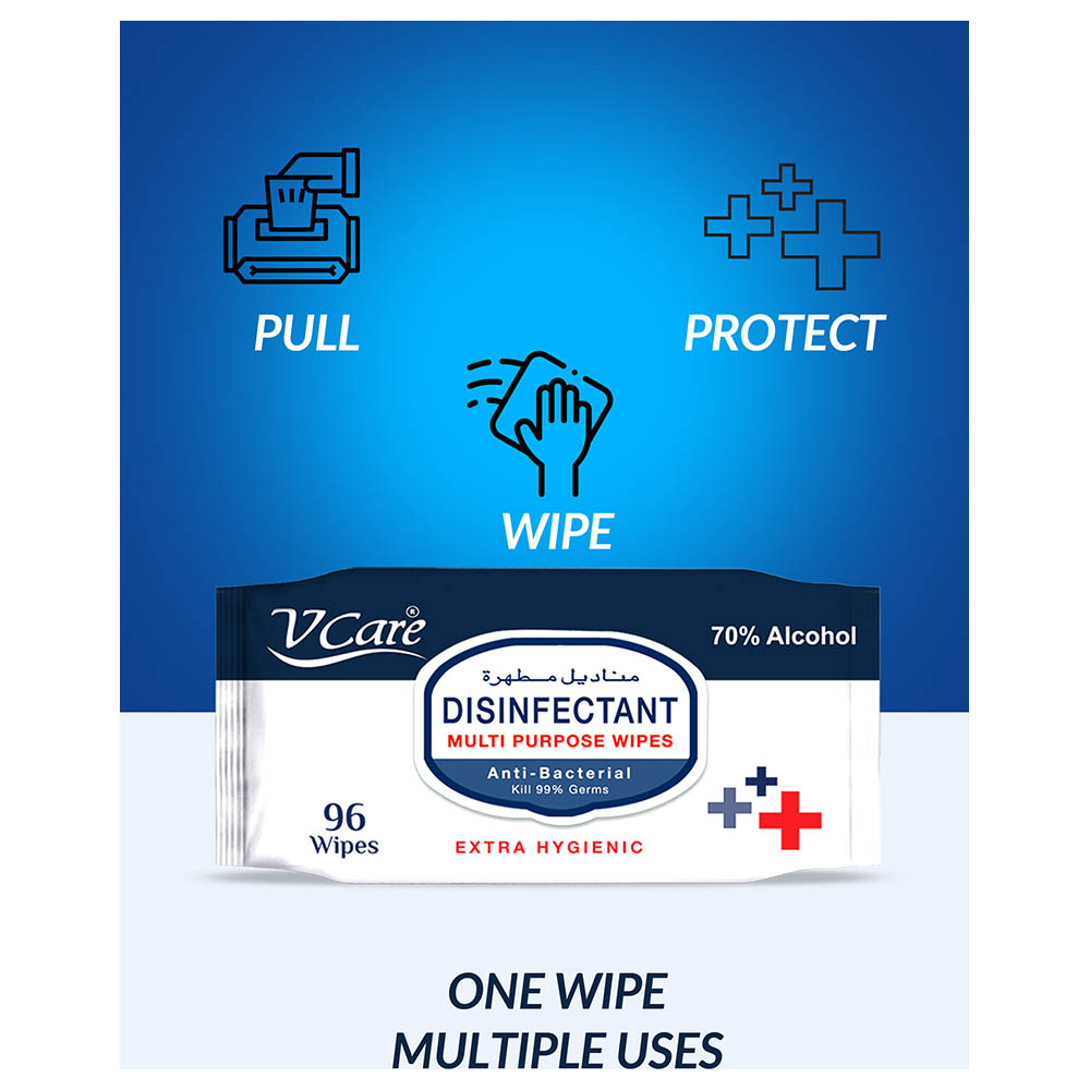 VCare - Antibacterial Multipurpose Wipes 96s - Pack of 12