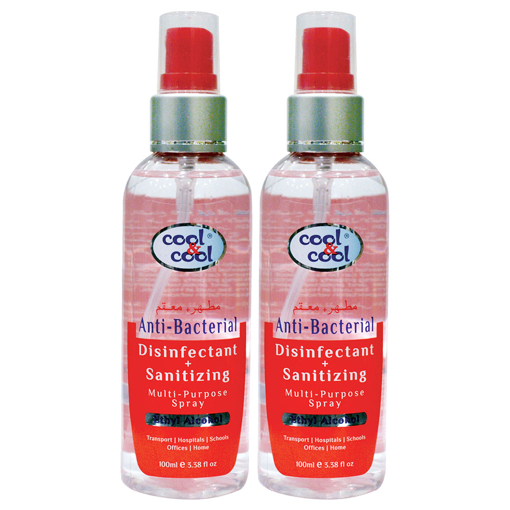 Cool & Cool - Anti-Bac Spray 100ml - 99.9% Germ-Free - Pack of 2