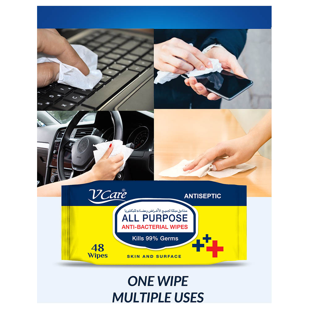 VCare - All Purpose Anti Bacterial Wipes 48pcs - Pack of 2