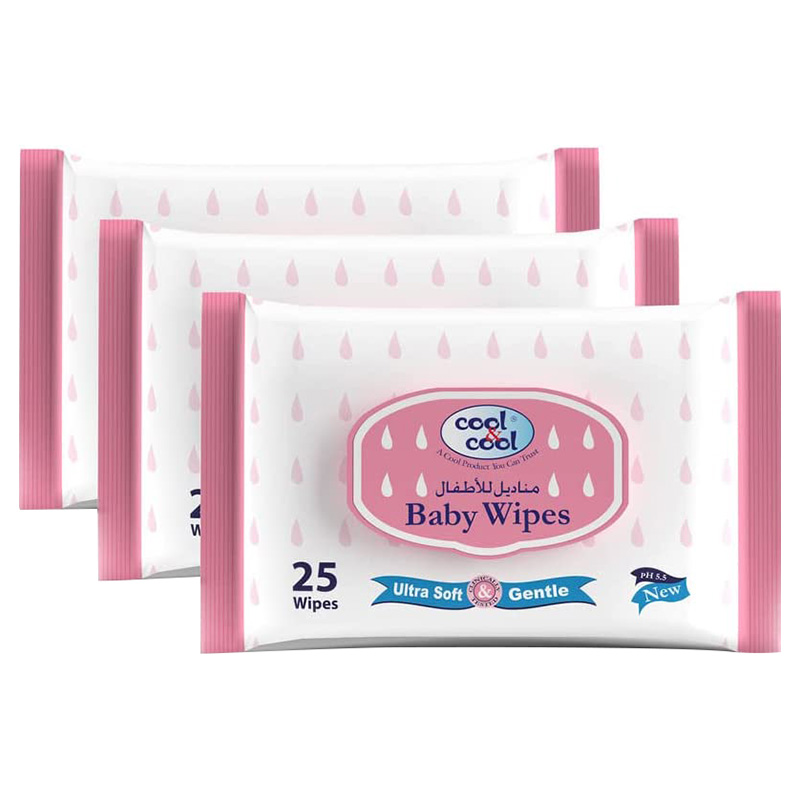 Cool & Cool - Baby Wipes 25's x Pack of 3 - 75's