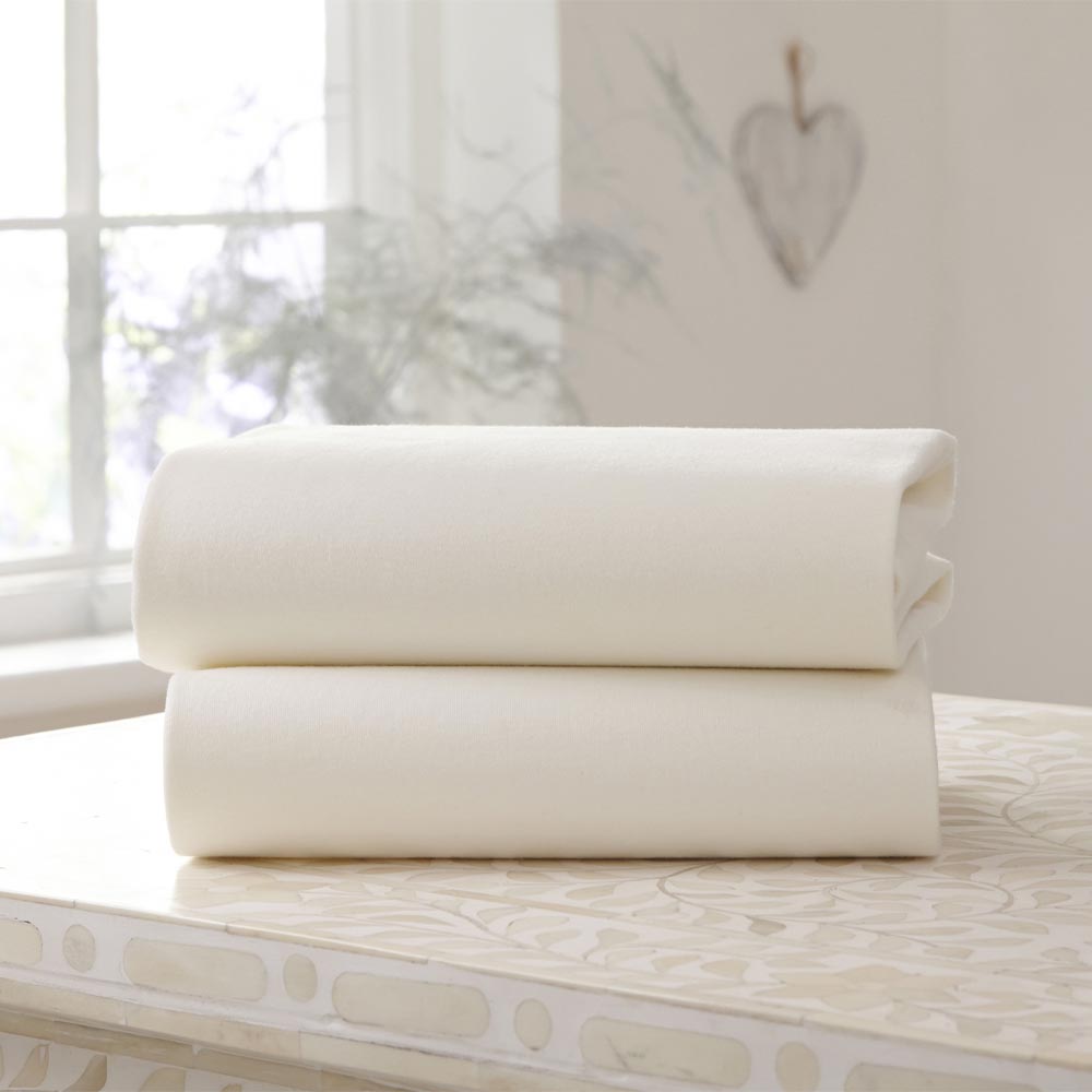 Clair de Lune Fitted Cotton Moses Basket Sheets - Pack of 2 - Cream