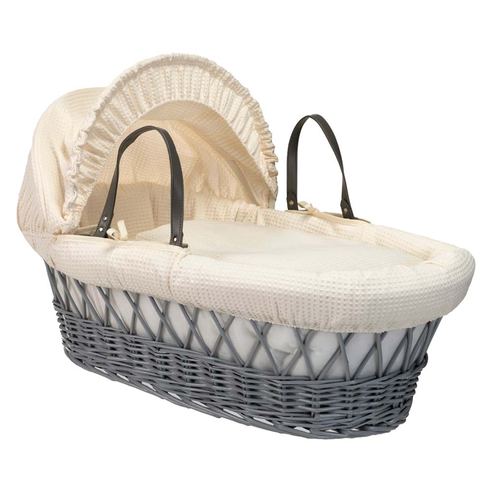 Clair de Lune - Waffle Grey Wicker Moses Basket - Cream