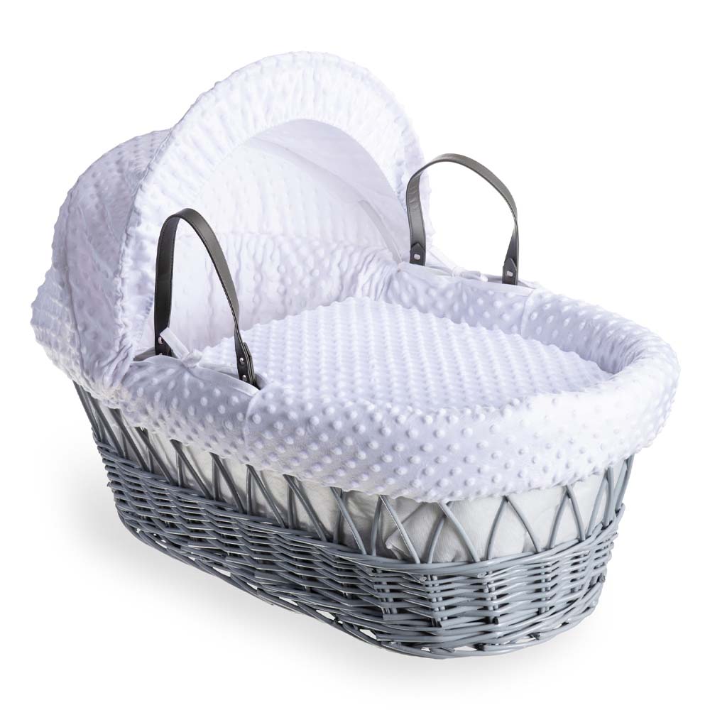 Clair de Lune - Dimple Grey Wicker Moses Basket - White