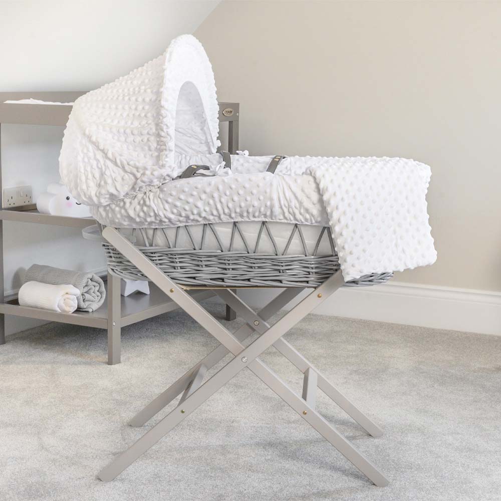 Clair de Lune - Dimple Grey Wicker Moses Basket - White
