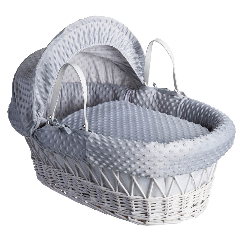 Clair de Lune Dimple White Wicker Moses Basket - Grey