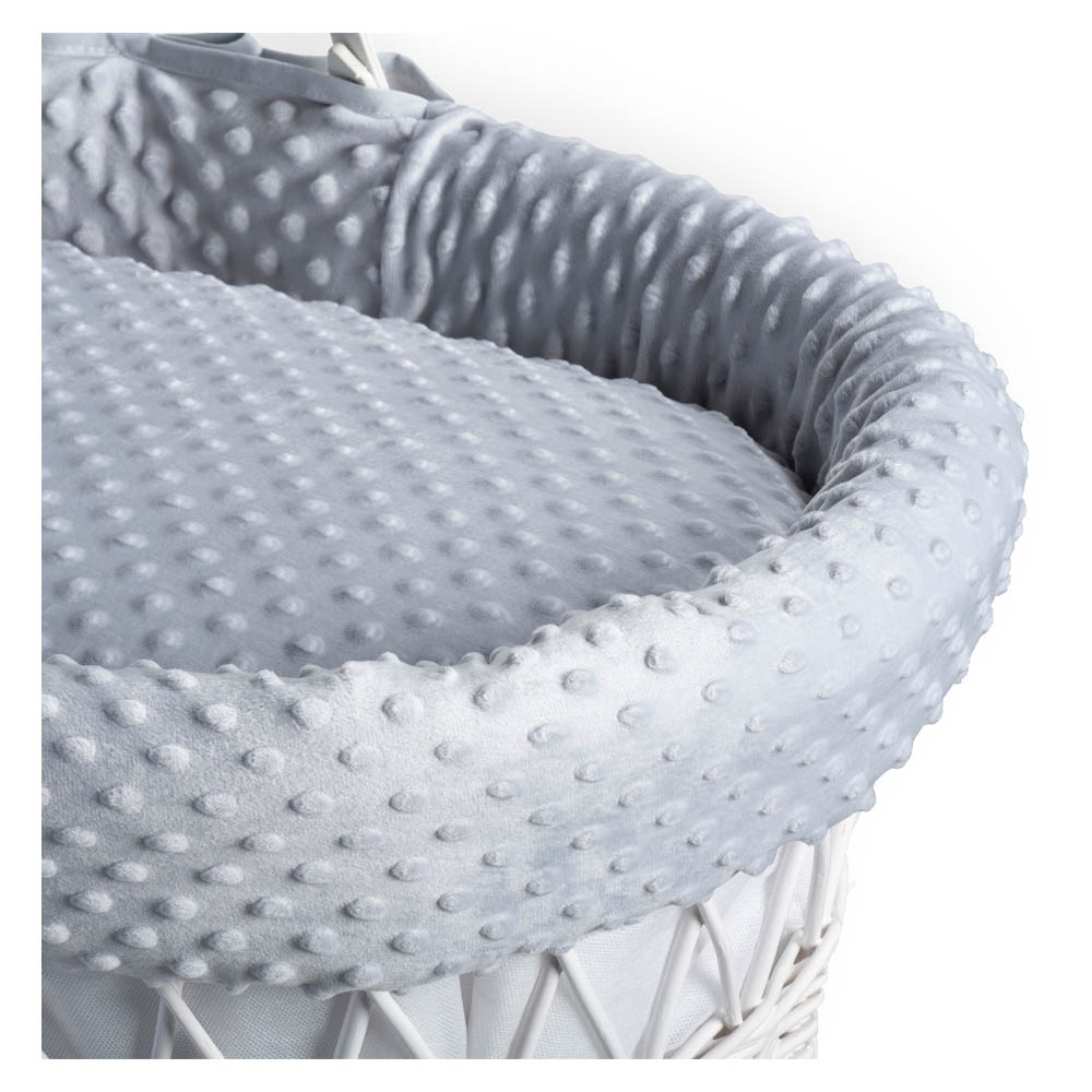 Clair de Lune Dimple White Wicker Moses Basket - Grey