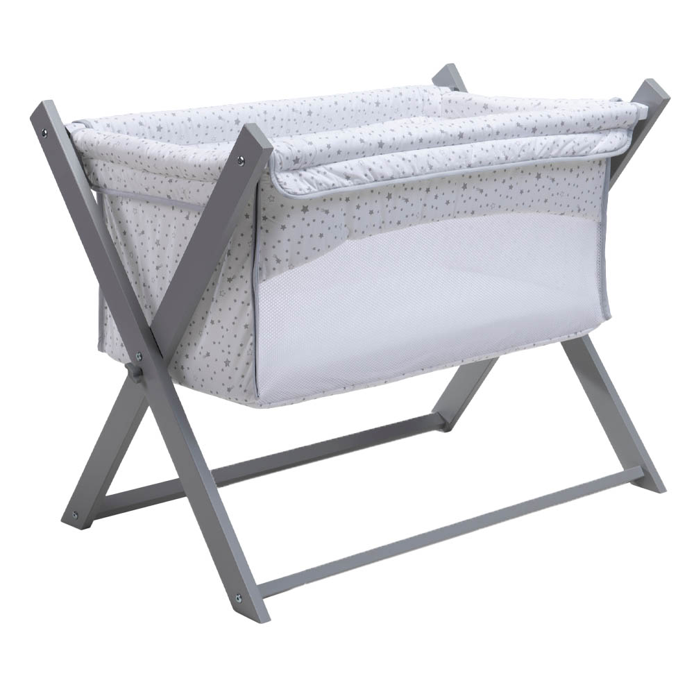 Clair de Lune Stars & Stripes Folding Breathable Crib - Grey