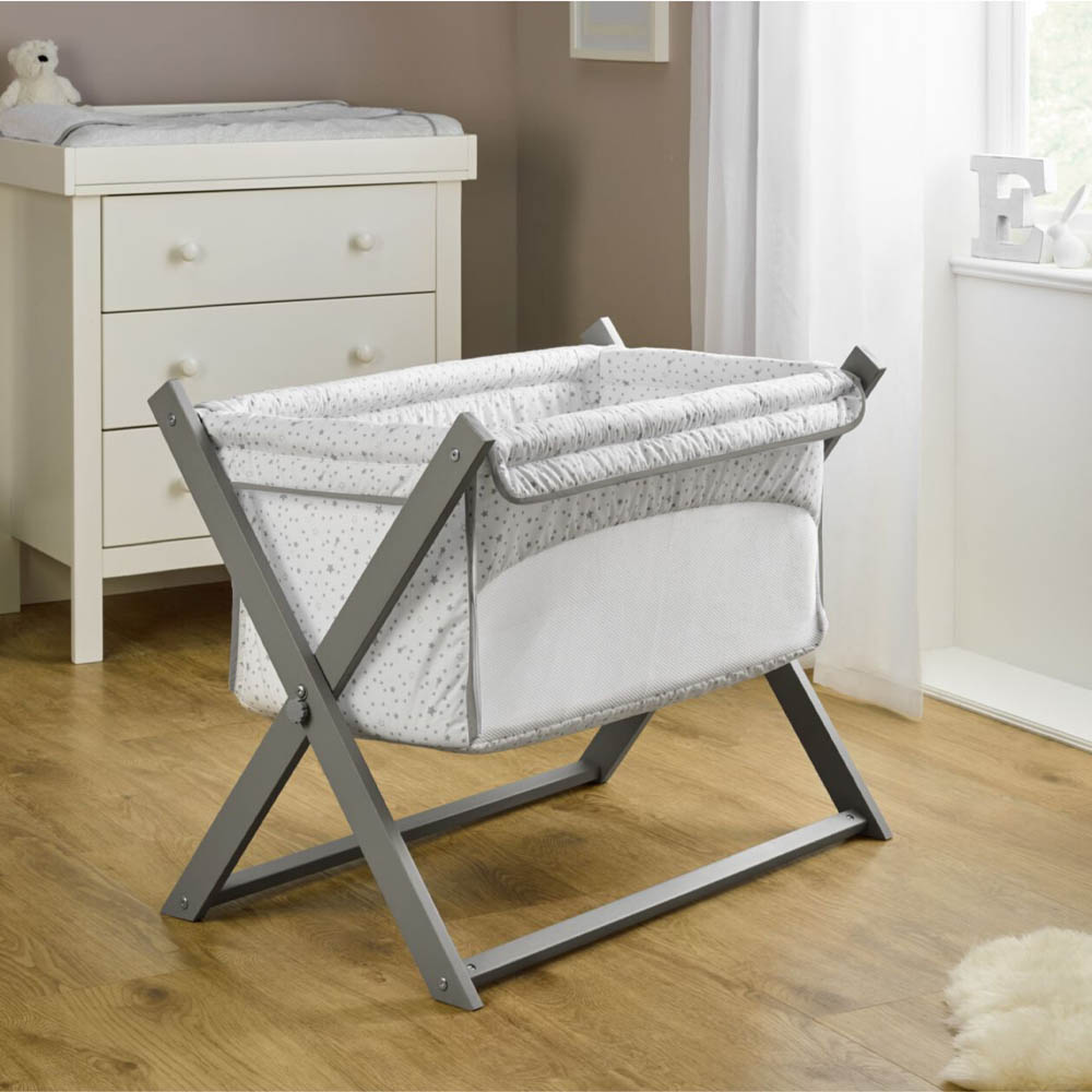 Clair de Lune Stars & Stripes Folding Breathable Crib - Grey