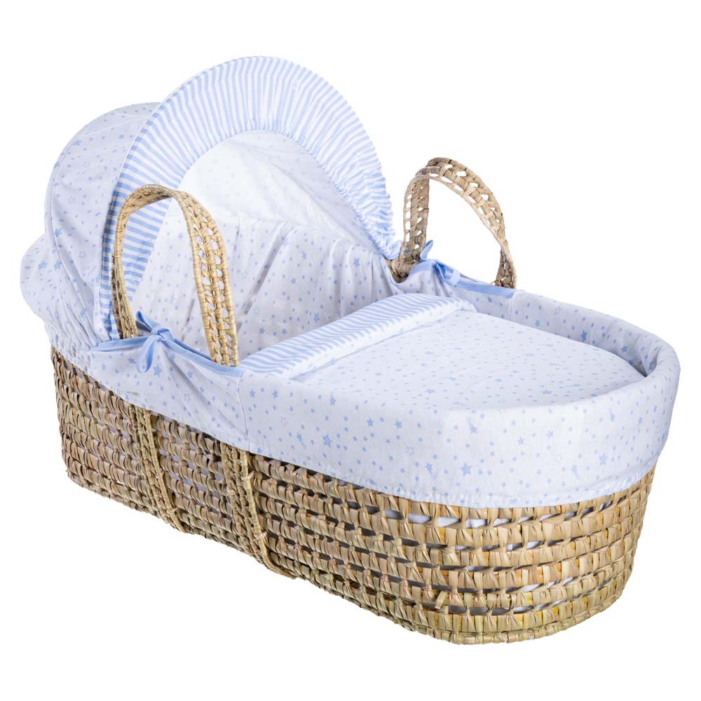 Clair de Lune Stars & Stripes Palm Moses Basket - Blue