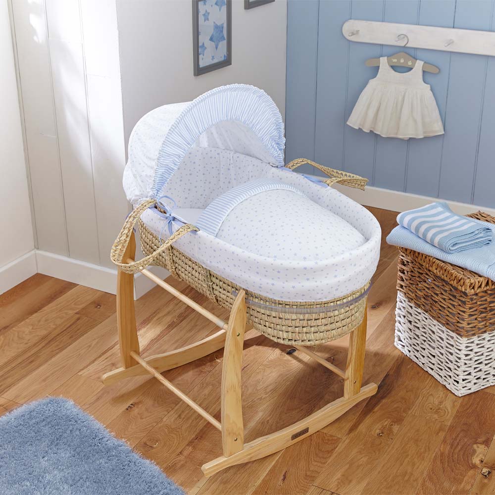Clair de Lune Stars & Stripes Palm Moses Basket - Blue