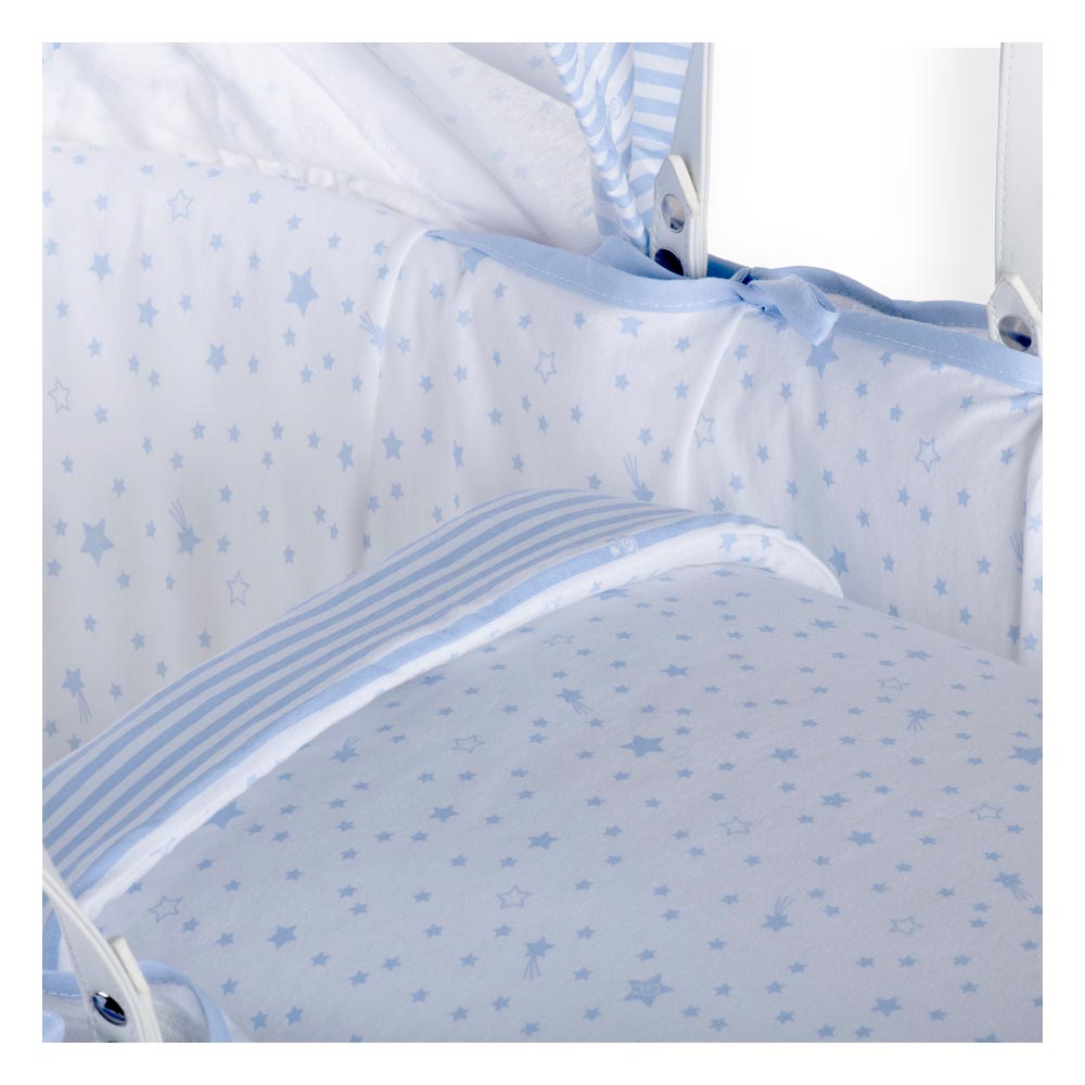 Clair de Lune - Stars & Stripes White Wicker Moses Basket - Blue