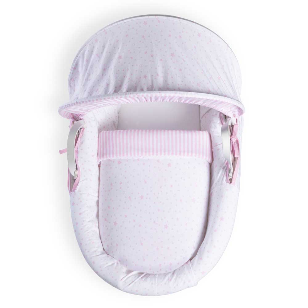 Clair de Lune - Stars & Stripes White Wicker Moses Basket - Pink