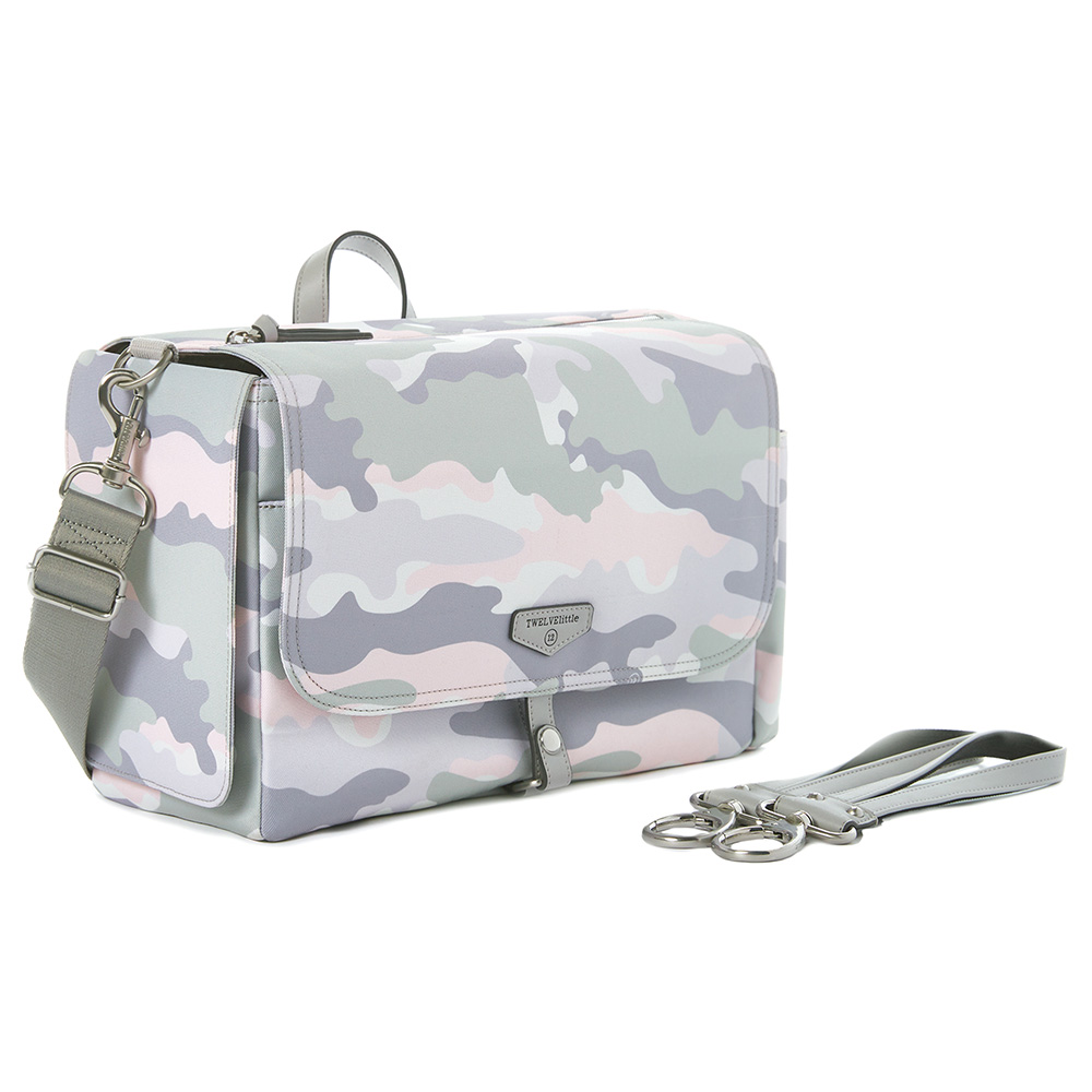 TWELVElittle - Stroller Diaper Bag Caddy With Free Stroller Clips And Changing Mat Blush Camo Print