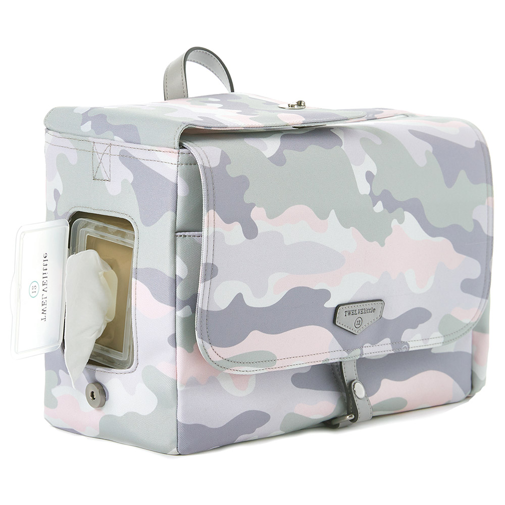 TWELVElittle - Stroller Diaper Bag Caddy With Free Stroller Clips And Changing Mat Blush Camo Print
