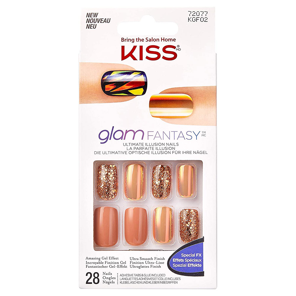 KISS Glam Fantasy Nails - Golden Glitter & Light Brown