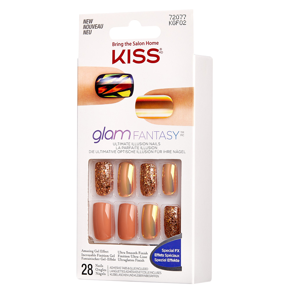 KISS Glam Fantasy Nails - Golden Glitter & Light Brown