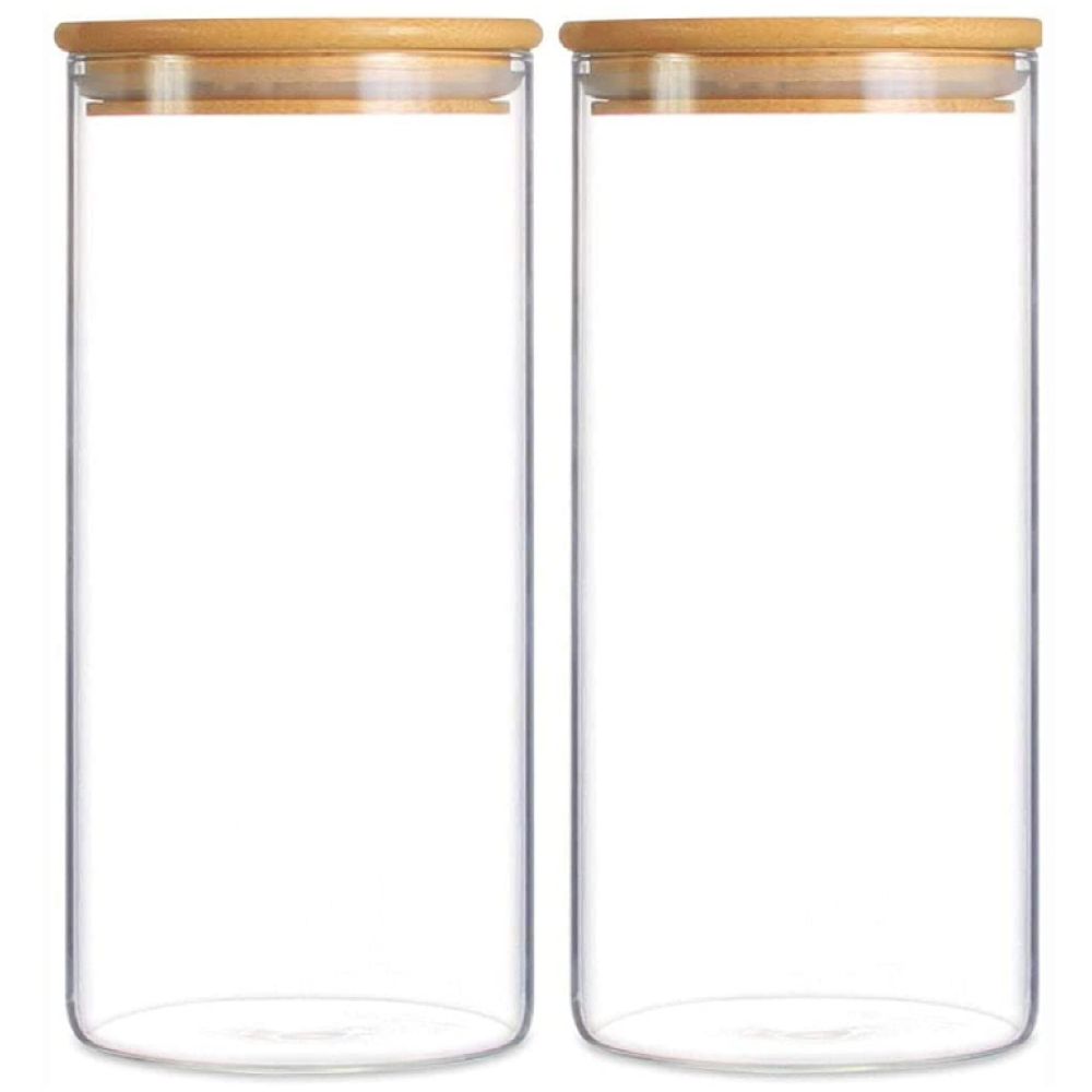 1Chase - Borosilicate Round Glass Food Storage Jars WithLid- 1200ml - 2pcs