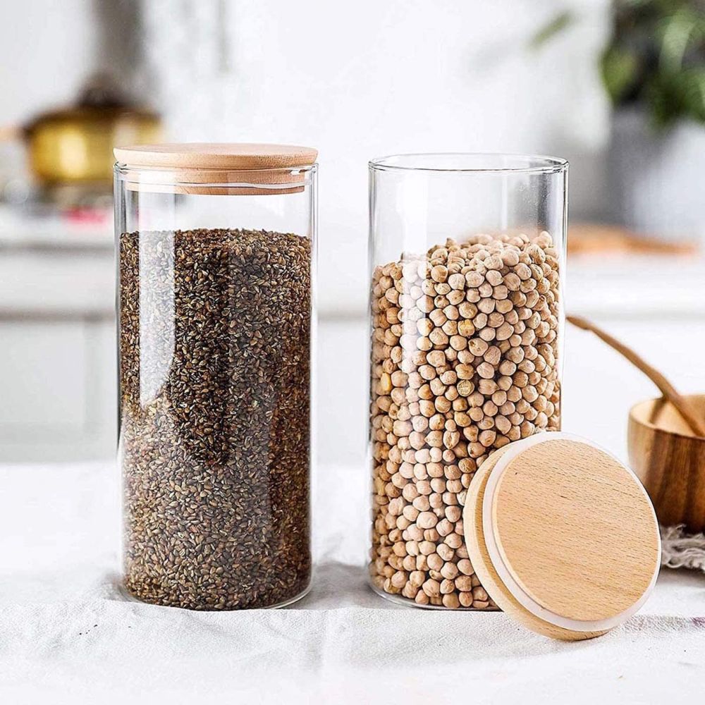 1Chase - Borosilicate Round Glass Food Storage Jars WithLid- 1200ml - 2pcs