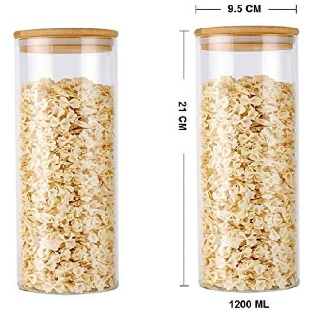 1Chase - Borosilicate Round Glass Food Storage Jars WithLid- 1200ml - 2pcs