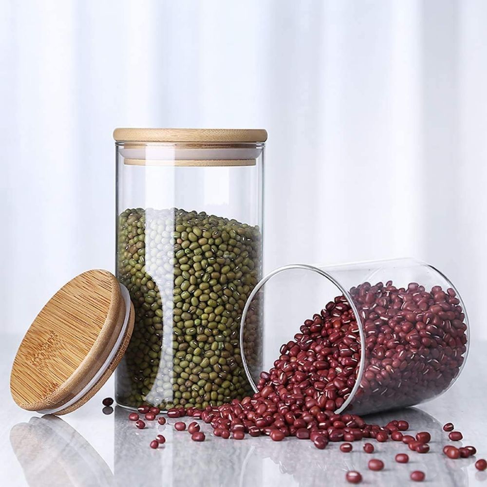 1Chase - Borosilicate Round Glass Food Storage Jars WithLid- 750ml - 2pcs
