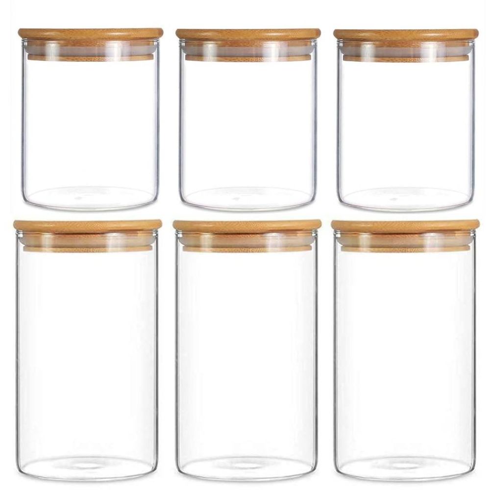 1Chase - Borosilicate Round Glass Food Storage Jars WithLid - 6pcs