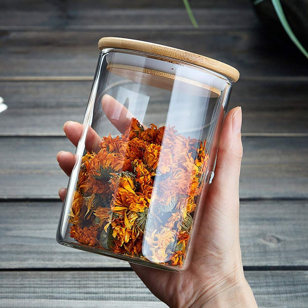 1Chase - Borosilicate Round Glass Food Storage Jars WithLid - 6pcs