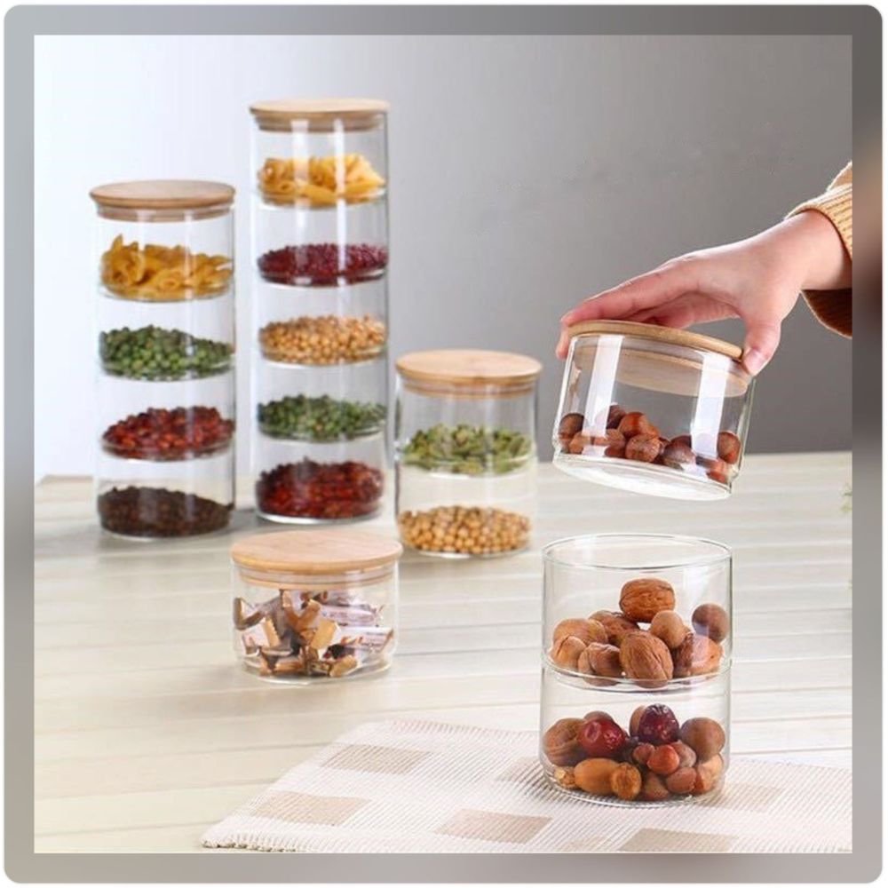 1Chase - 3 Layer Glass Food Storage Jar With Airtight Bamboo Lid