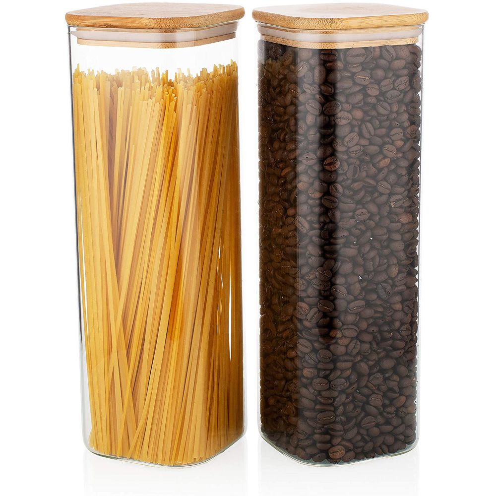 1Chase - Square Storage Jar With Lid 1800ml - 2pcs