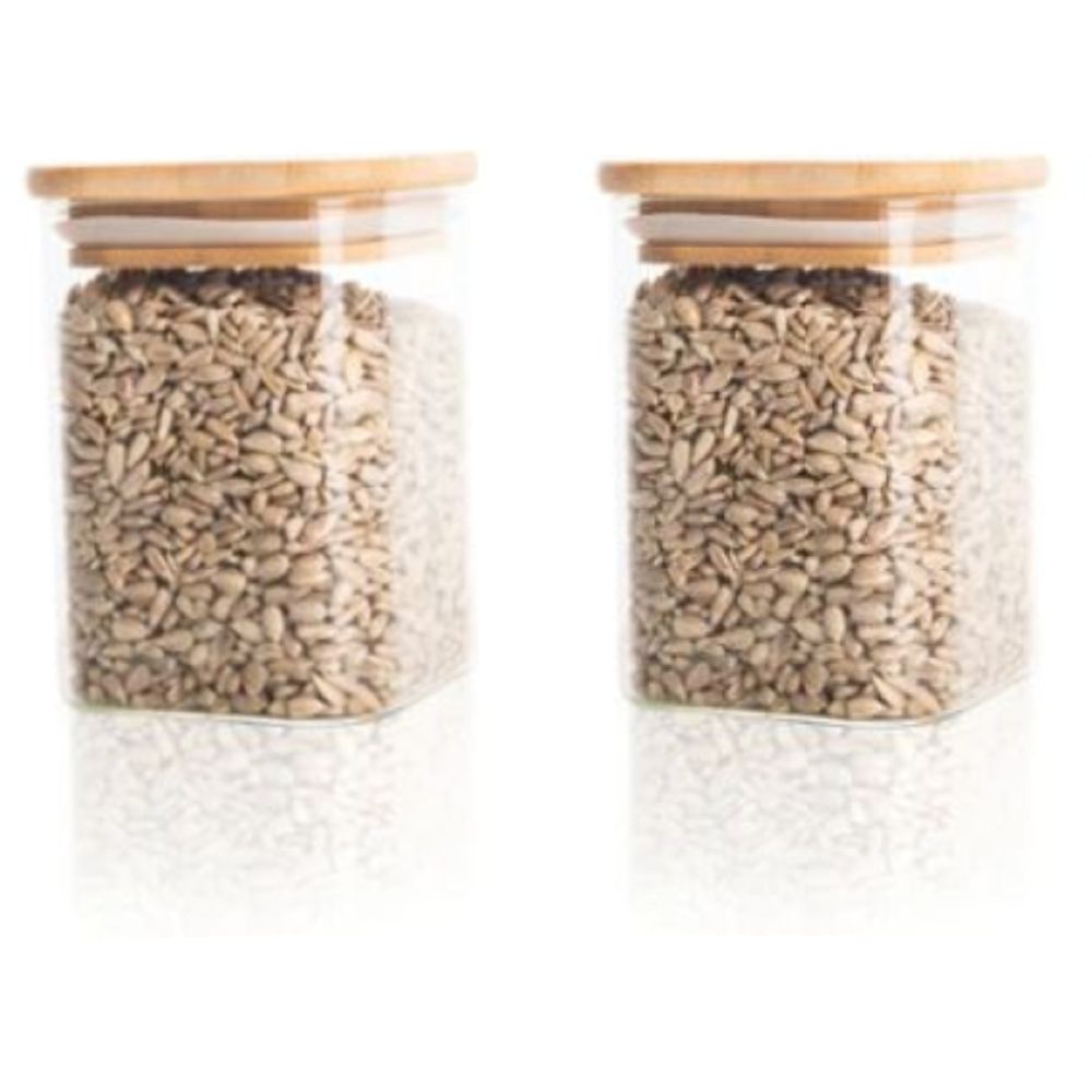 1Chase - Square Storage Jar With Bamboo Lid 500ml - Pack Of 2