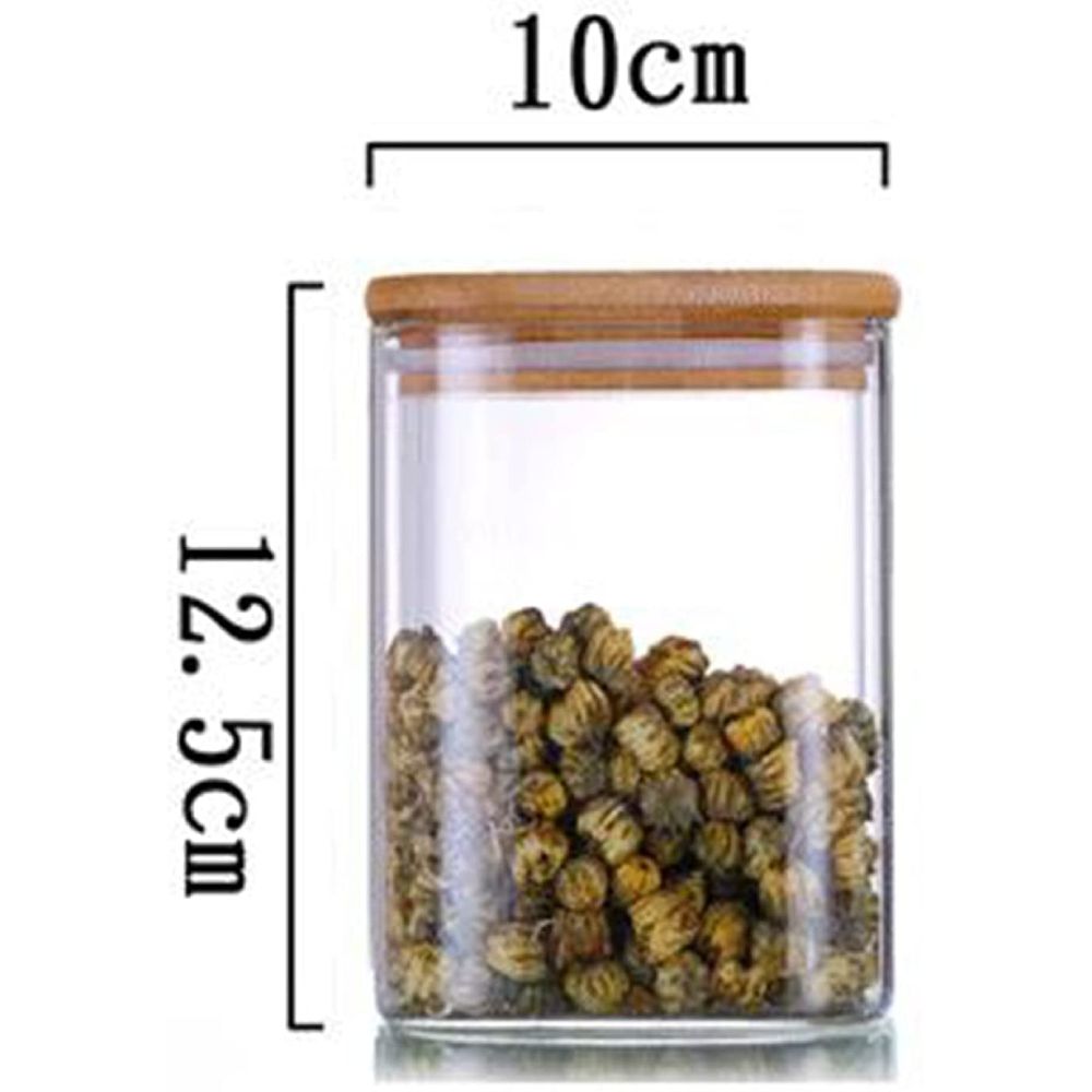 1Chase - Square Storage Jar With Bamboo Lid 500ml - Pack Of 2