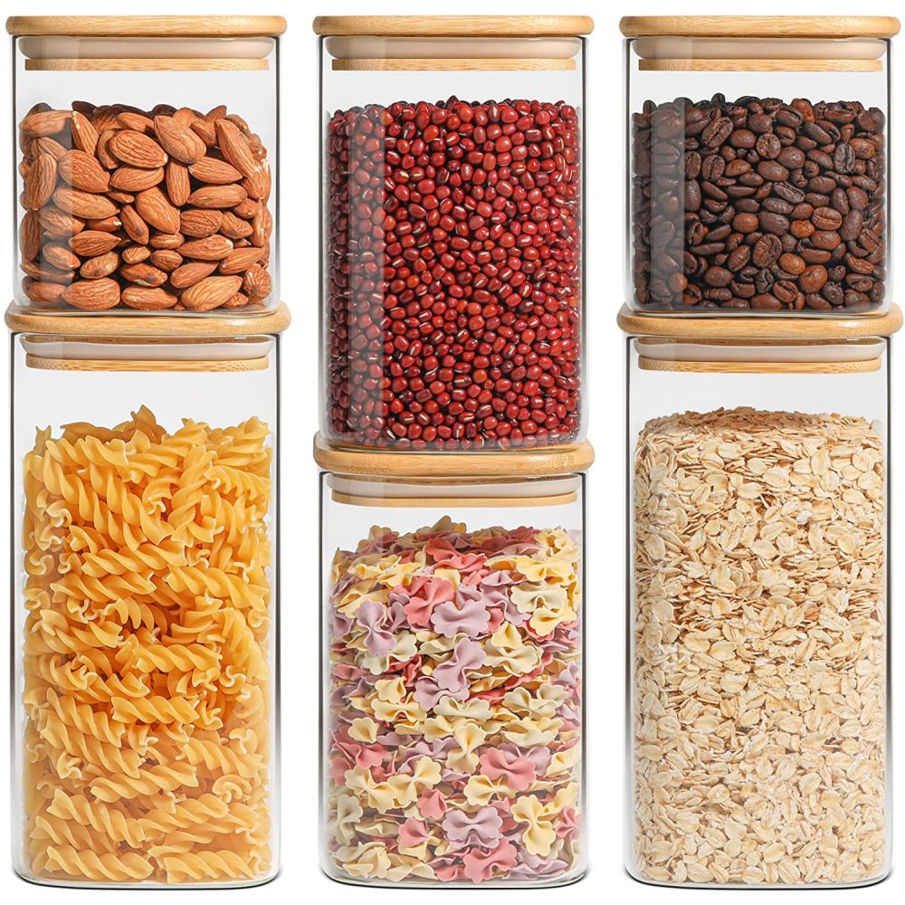 1Chase - Square Food Storage Jar With Airtight Lid - Pack of 6