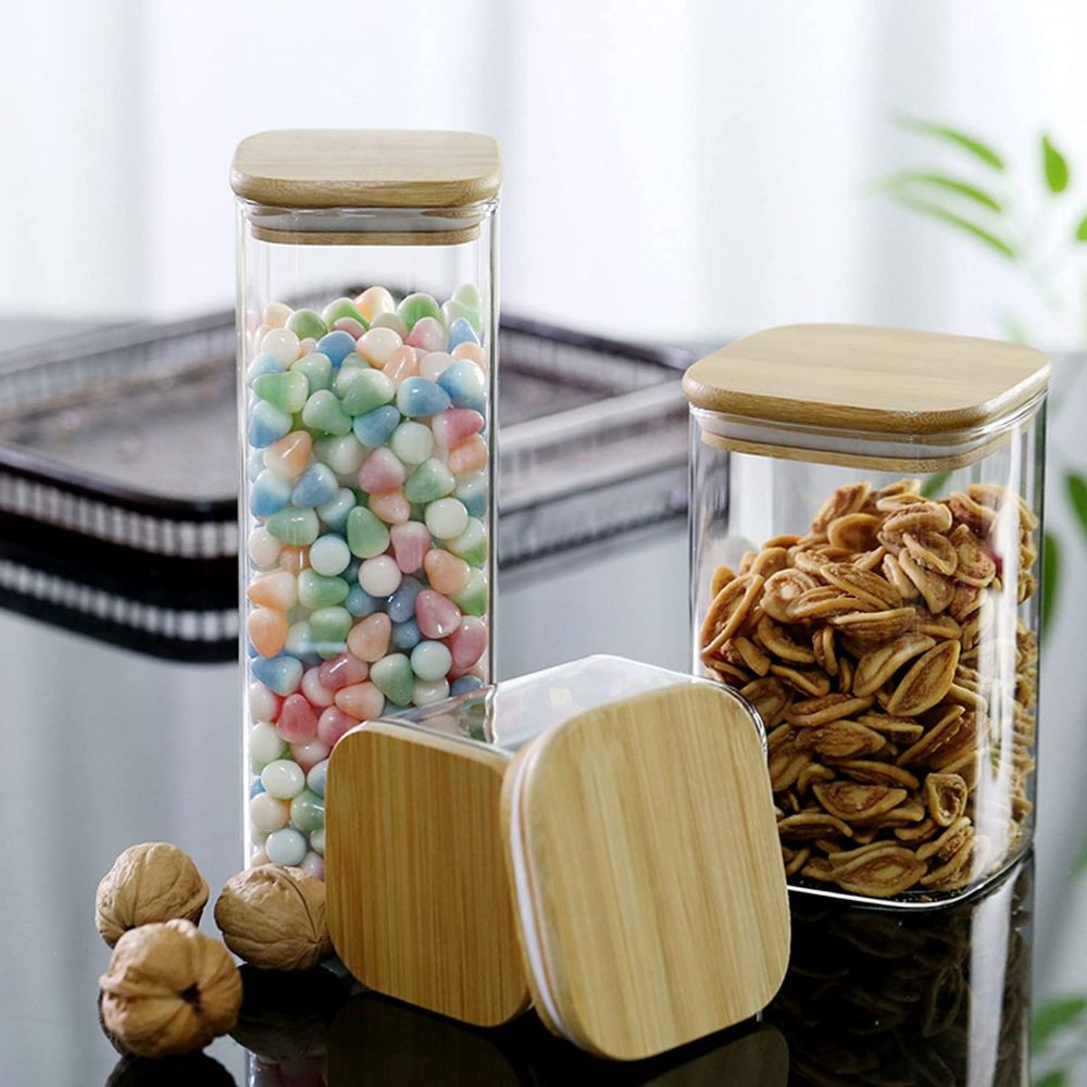 1Chase - Square Food Storage Jar With Airtight Lid - Pack of 6