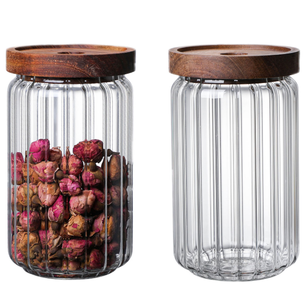1Chase - Borosilicate Stripe Glass Food Storage Jar With Lid 700ml - 2pcs