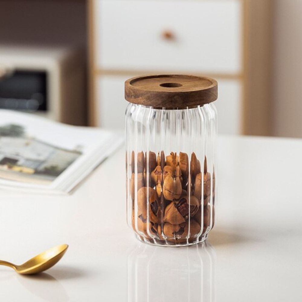 1Chase - Borosilicate Stripe Glass Food Storage Jar With Lid 700ml - 2pcs