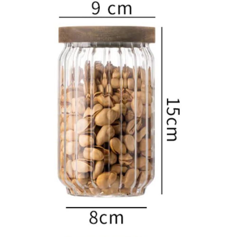 1Chase - Borosilicate Stripe Glass Food Storage Jar With Lid 700ml - 2pcs