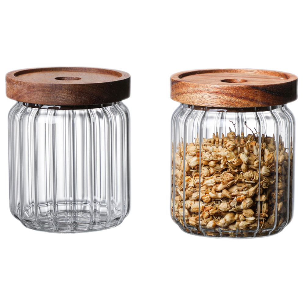 1Chase - Borosilicate Stripe Glass Food Storage Jar With Lid 500ml - 2pcs