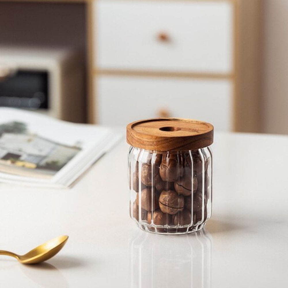 1Chase - Borosilicate Stripe Glass Food Storage Jar With Lid 500ml - 2pcs