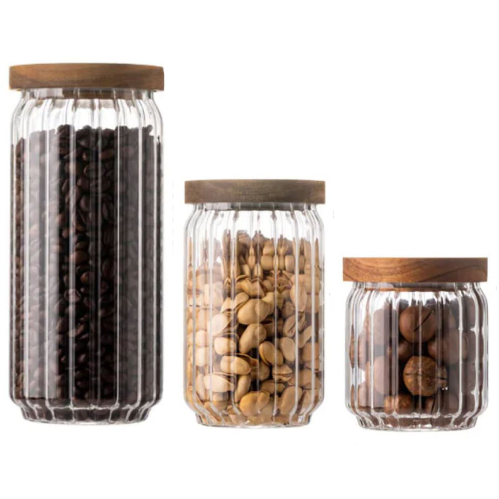 1Chase - Borosilicate Stripe Glass Food Storage Jar With Lid - 3pcs